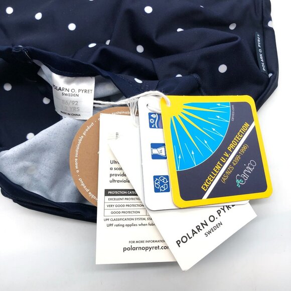 Polarn O. Pyret Girls Navy Polka Dot Swimsuit With UV Protection 1-2 Years - Picture 3 of 7